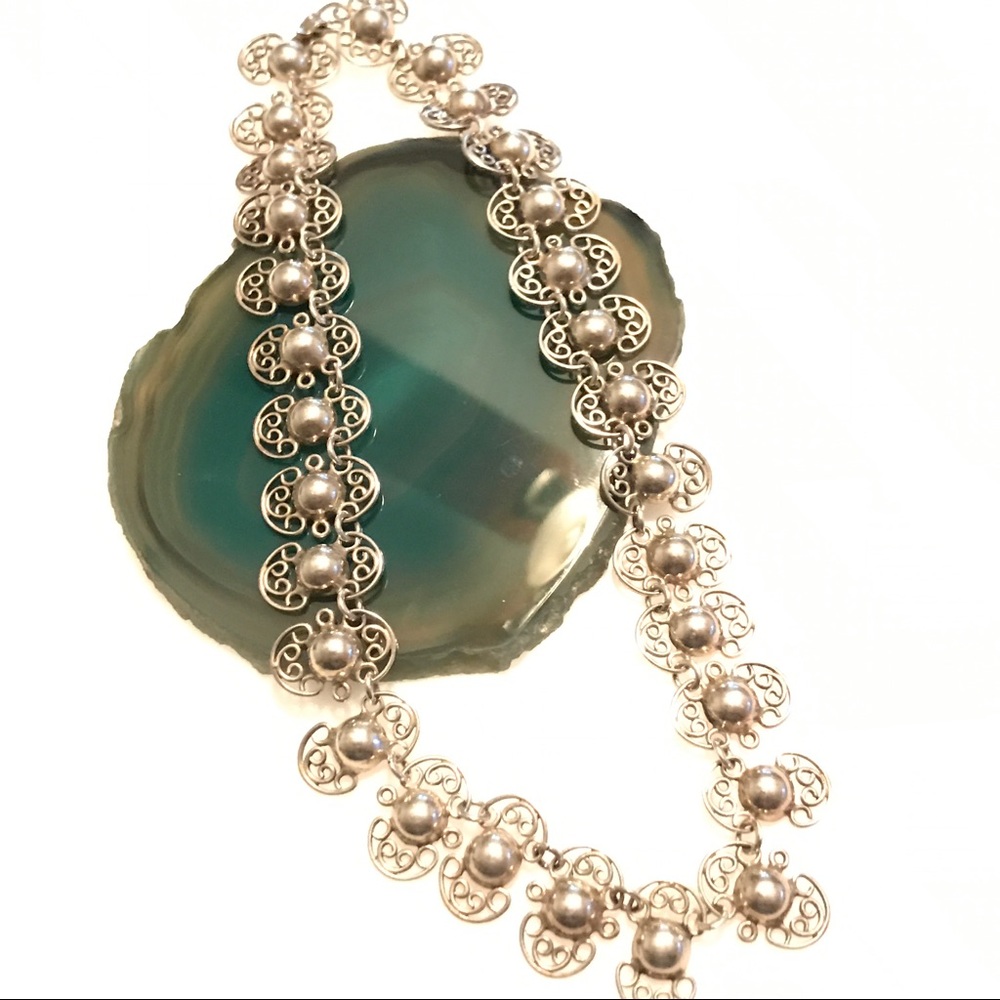 Taxco Necklace 980 Silver Signed Margarita